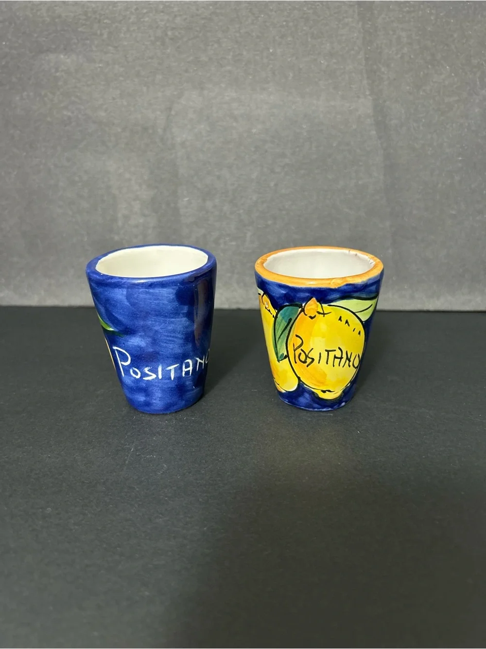 Italian Shot glasses Blue and Yellow Ceramic Set